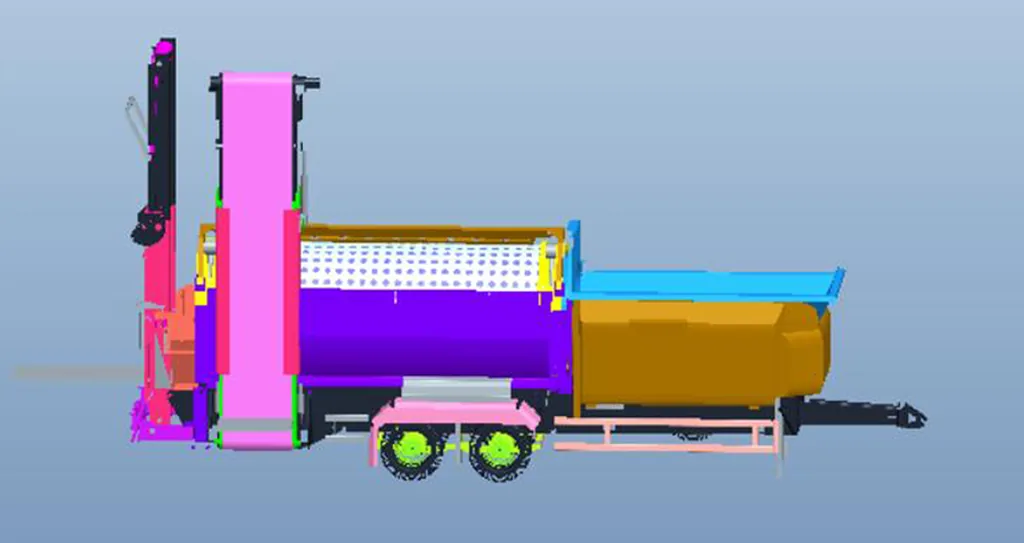 3D-Konstruktionszeichnung des Maschinenmodells am Bildschirm